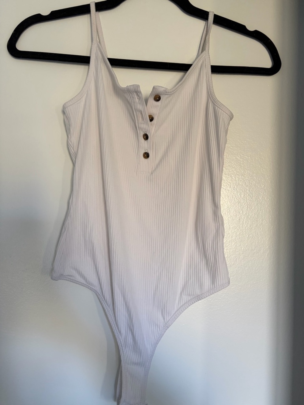 No Boundaries White Ribbed One-Piece Bodysuit with Buttons
